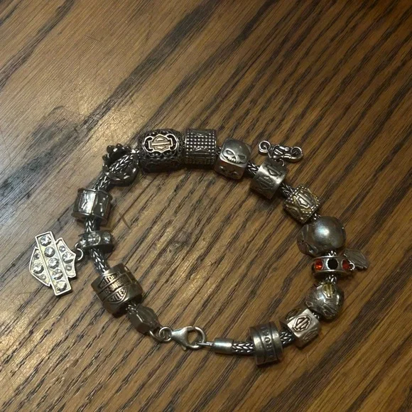 Harley-Davidson Sterling Silver 15 Charm Pandora Bracelet - Picture 3 of 15